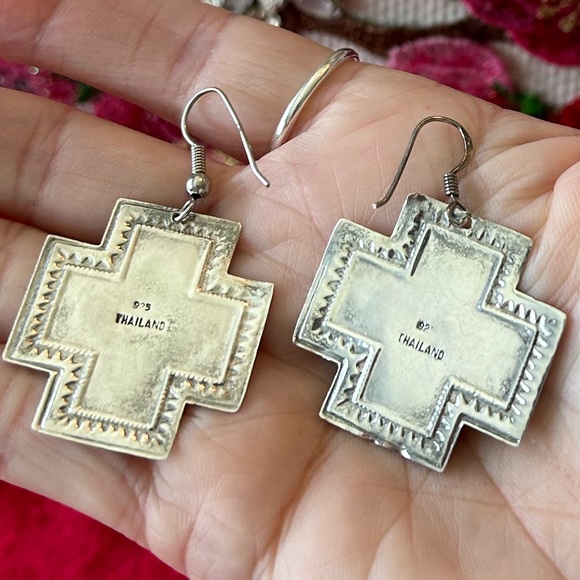 Sterling Silver Navajo Cross Vintage Earrings - Picture 3 of 5